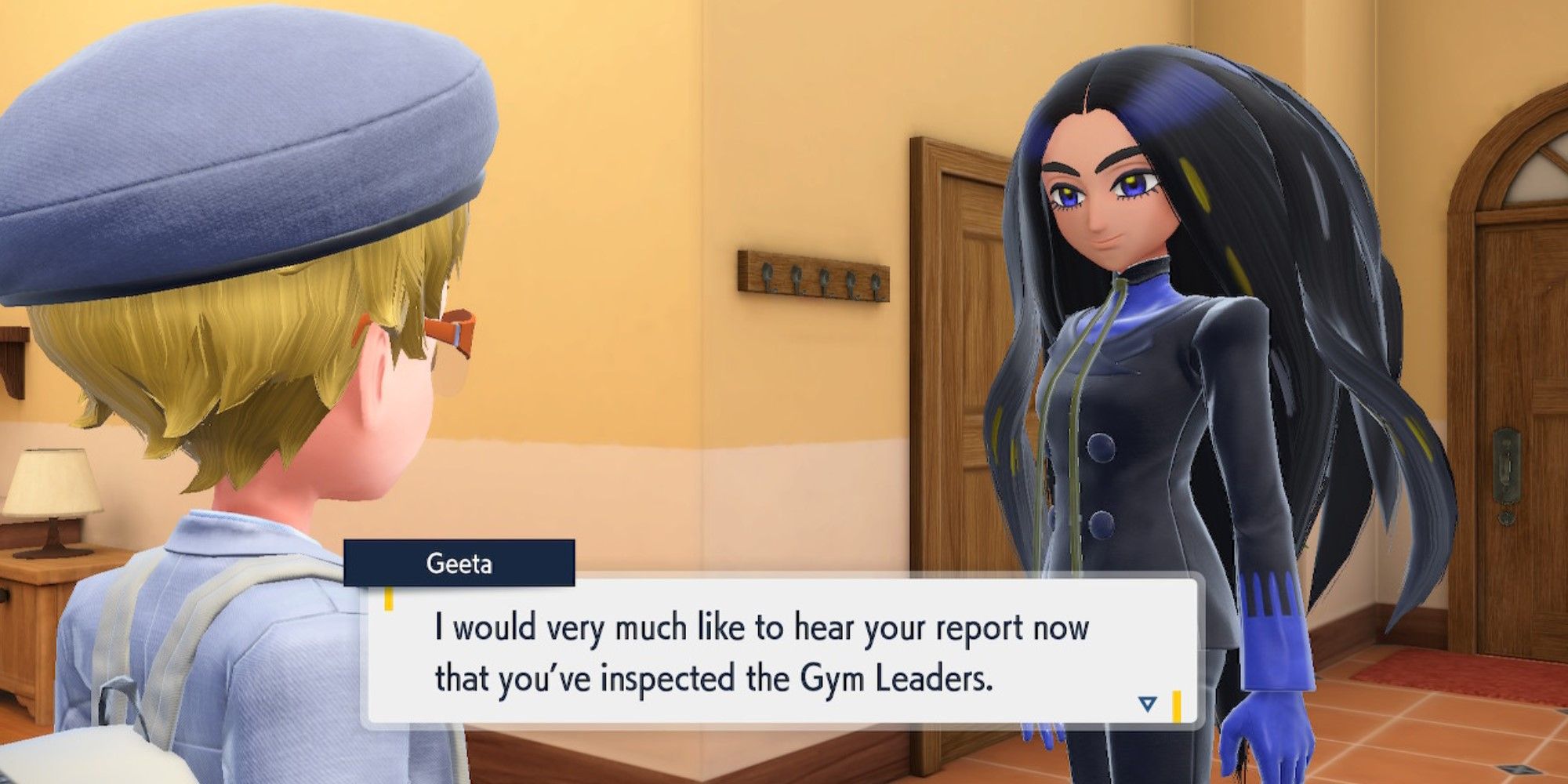 Pokemon Scarlet And Violet Top Champion Geeta asking for your report on the gym leaders