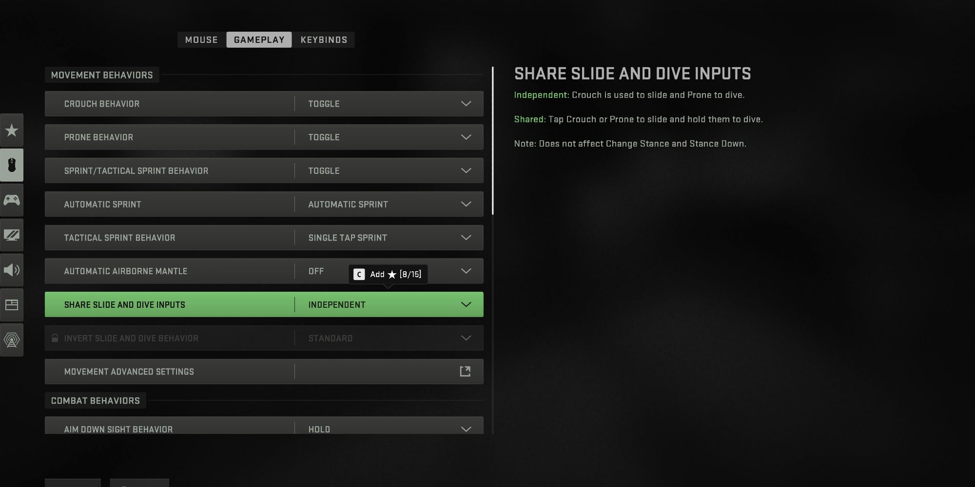 Share Slide and Dive Inputs Keyboard & Mouse Gameplay Setting, Warzone 2