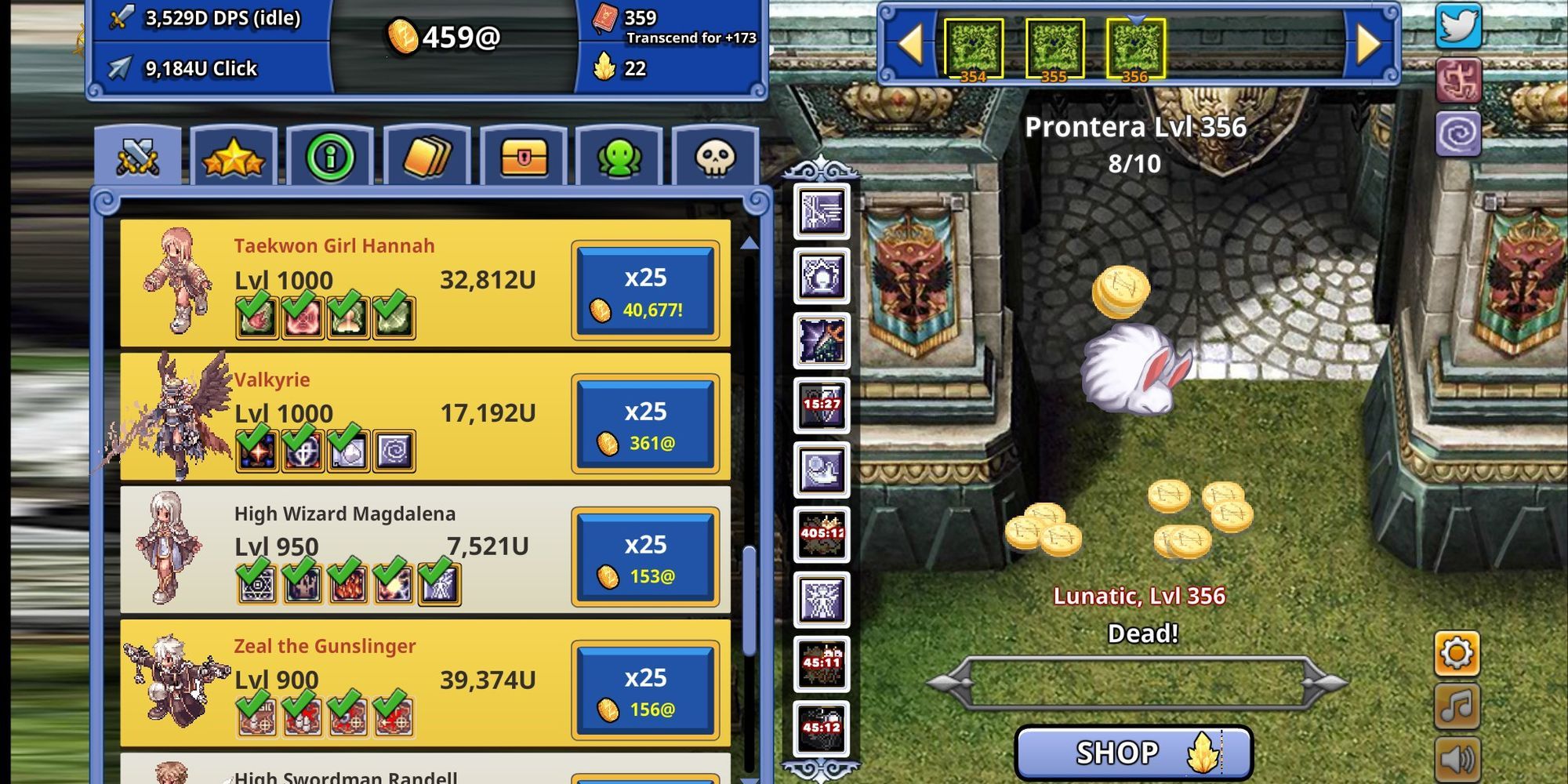 The main player interface in idle clicking game Ragnarok Clicker.