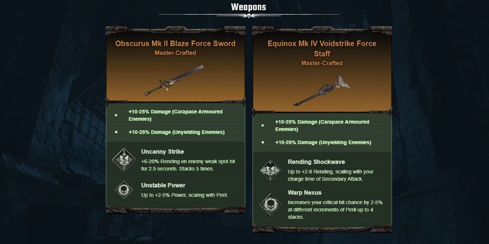 Darktide Psyker single-target build weapons