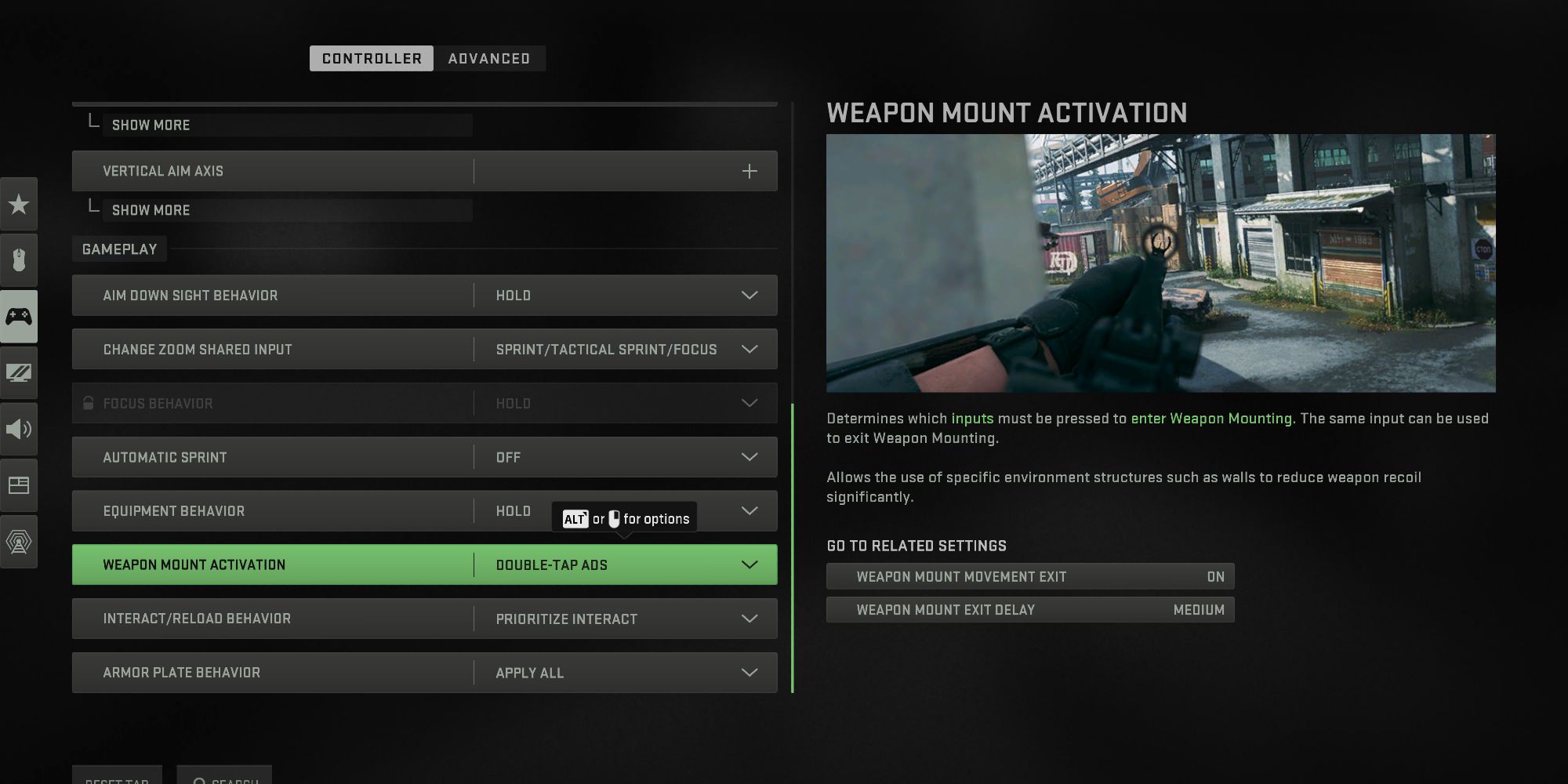 Weapon Mount Activation Controller Setting, Warzone 2
