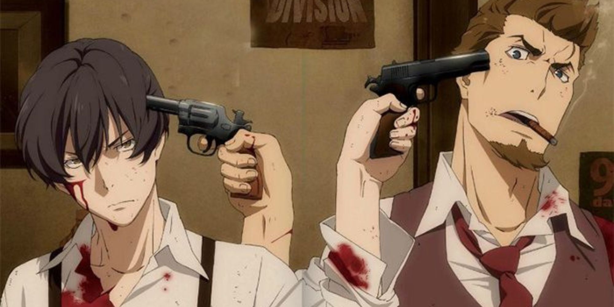 91 Days: two guys pointing guns against each other