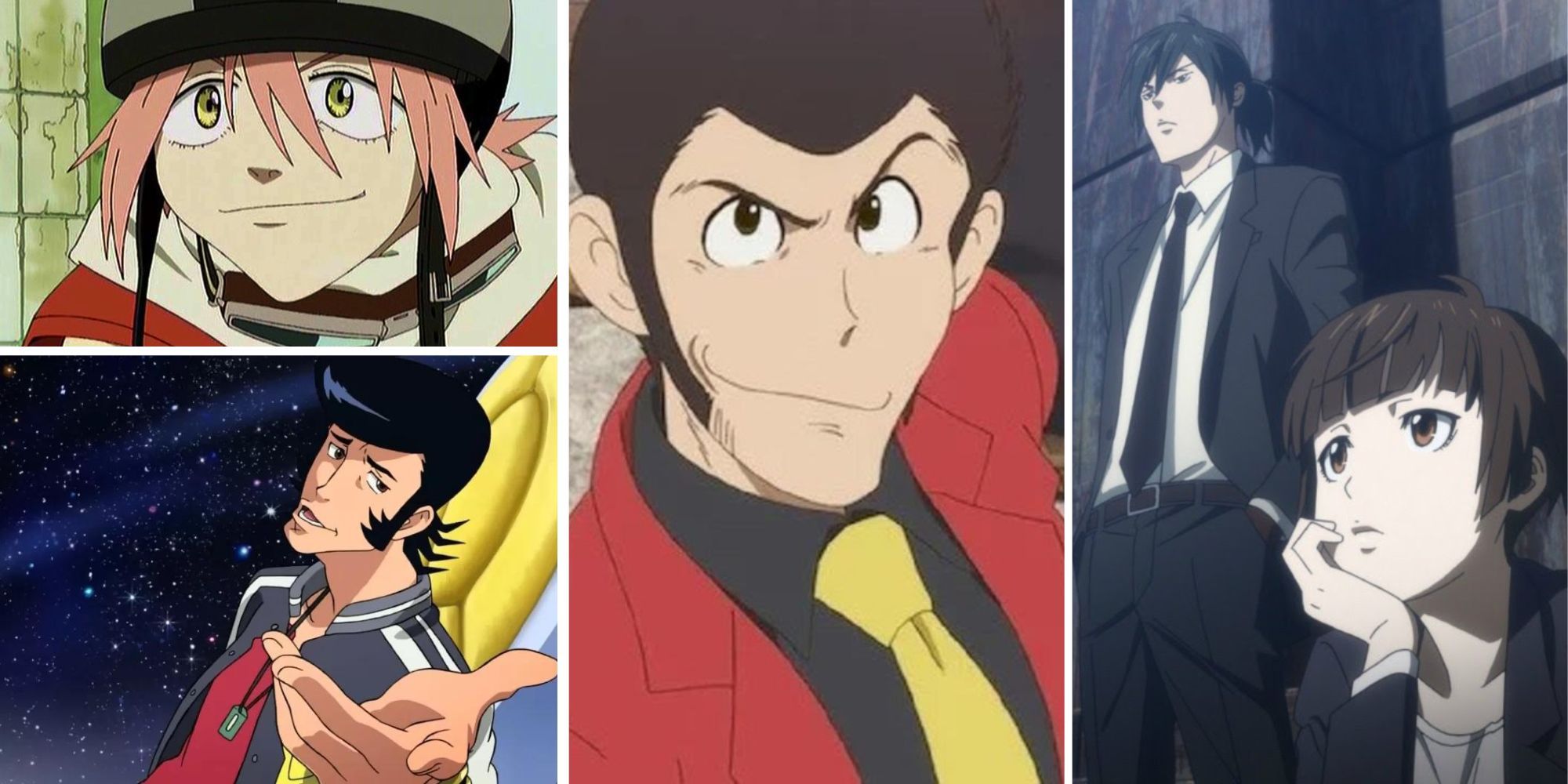 Collage of Animes Like Cowboy Bebop (FLCL, Space Dandy, Lupin the III, Psycho-Pass)