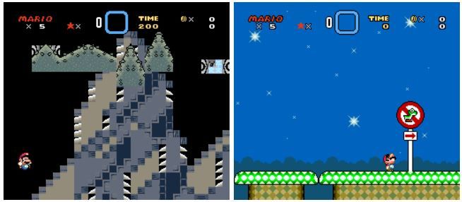 Two prototype scenes from Super Mario World