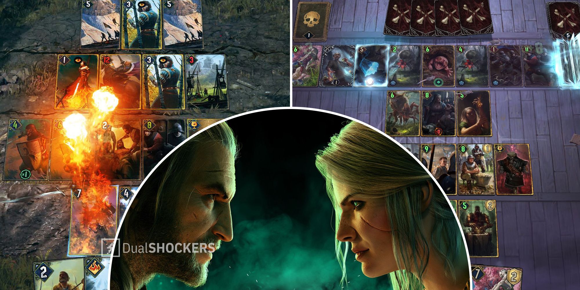 The Witcher Gwent card game and Geralt and Ciri