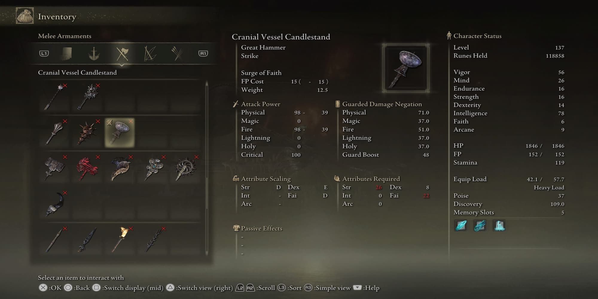 Cranial Vessel Candlestand In Inventory Menu