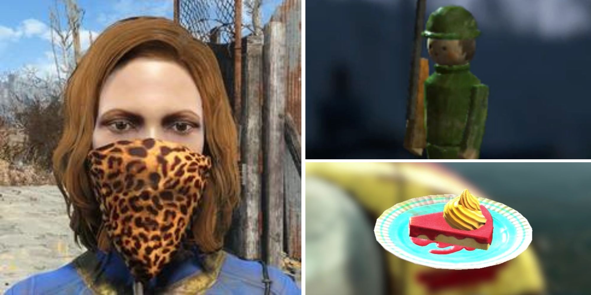 Rare items from Fallout 4 (Leopard Print Bandana, Perfectly Preserved Pie, Wooden Toy Soldier) 