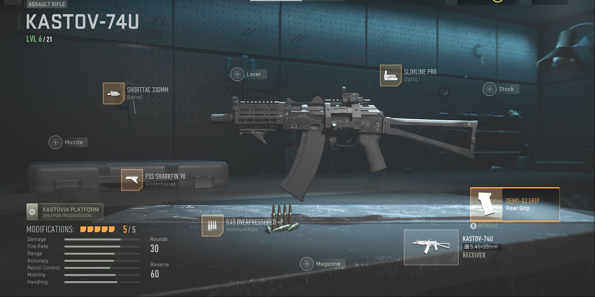Customized Kastov-74U Primary in Modern Warfare 2 Gunsmith