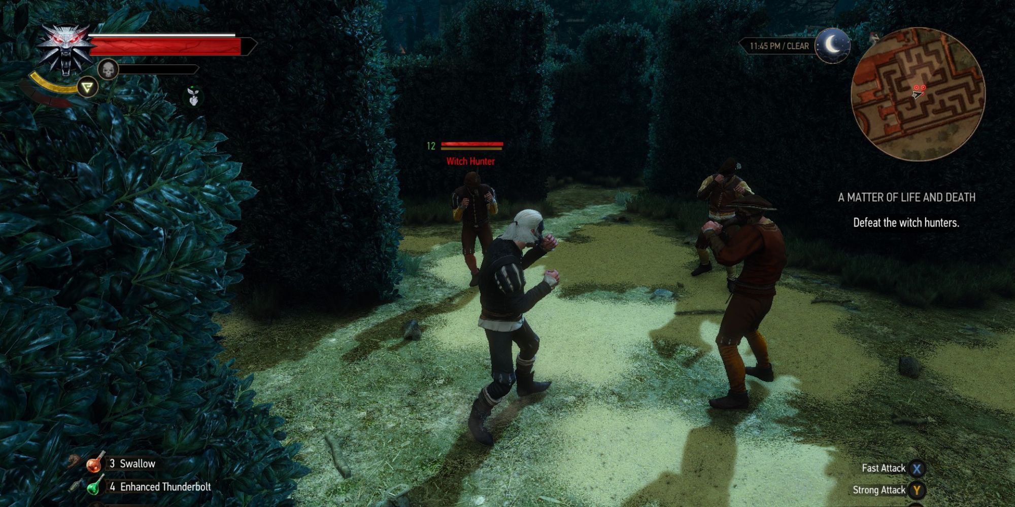 Fighting off some witch hunters after switching masks with Albert in the quest a matter of life and death