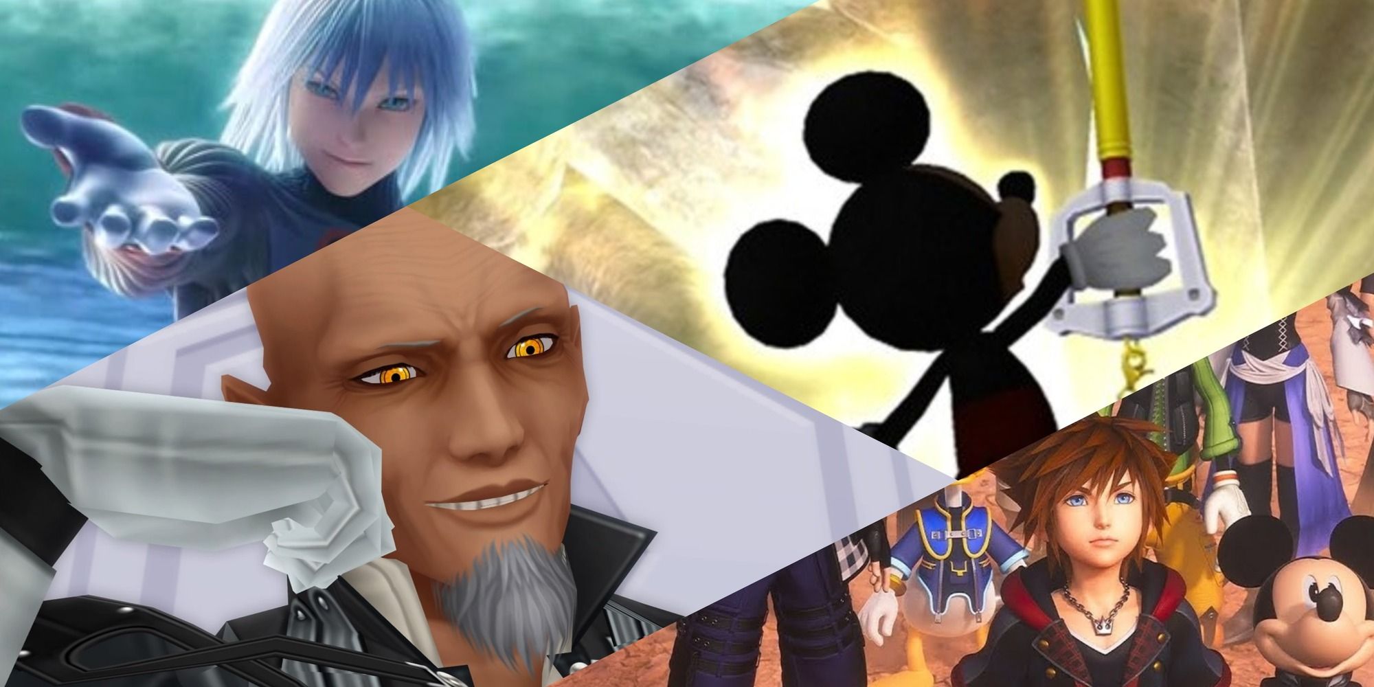 Kingdom Hearts iconic screenshots of Roku Mickey Xehanort and Sora cover art