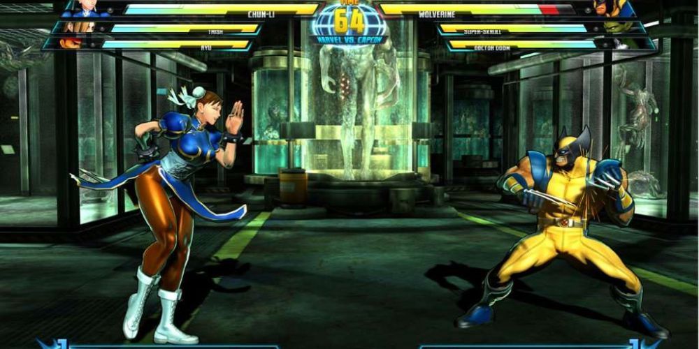 Wolverine facing down Chun-Li in Ultimate Marvel vs. Capcom 3