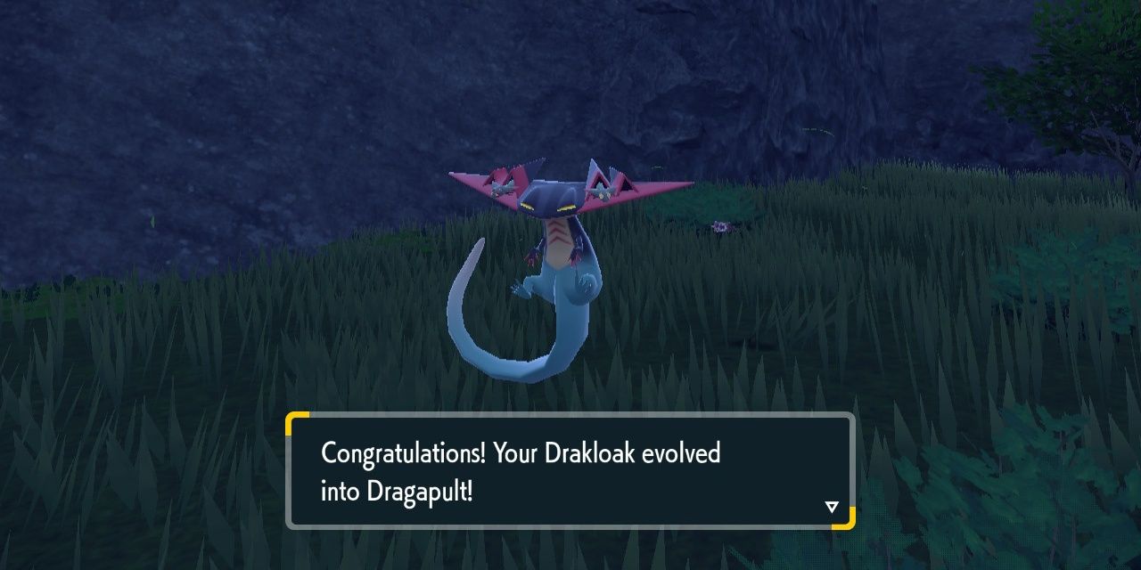 Image of the Pokemon Dragapult just after evolving in Pokemon Scarlet & Violet.