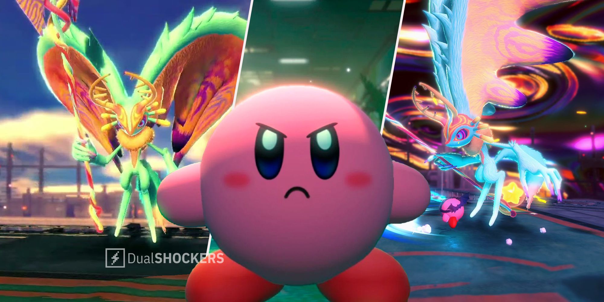 Kirby And The Forgotten Land Final Boss Fecto Elfilis and angry Kirby 