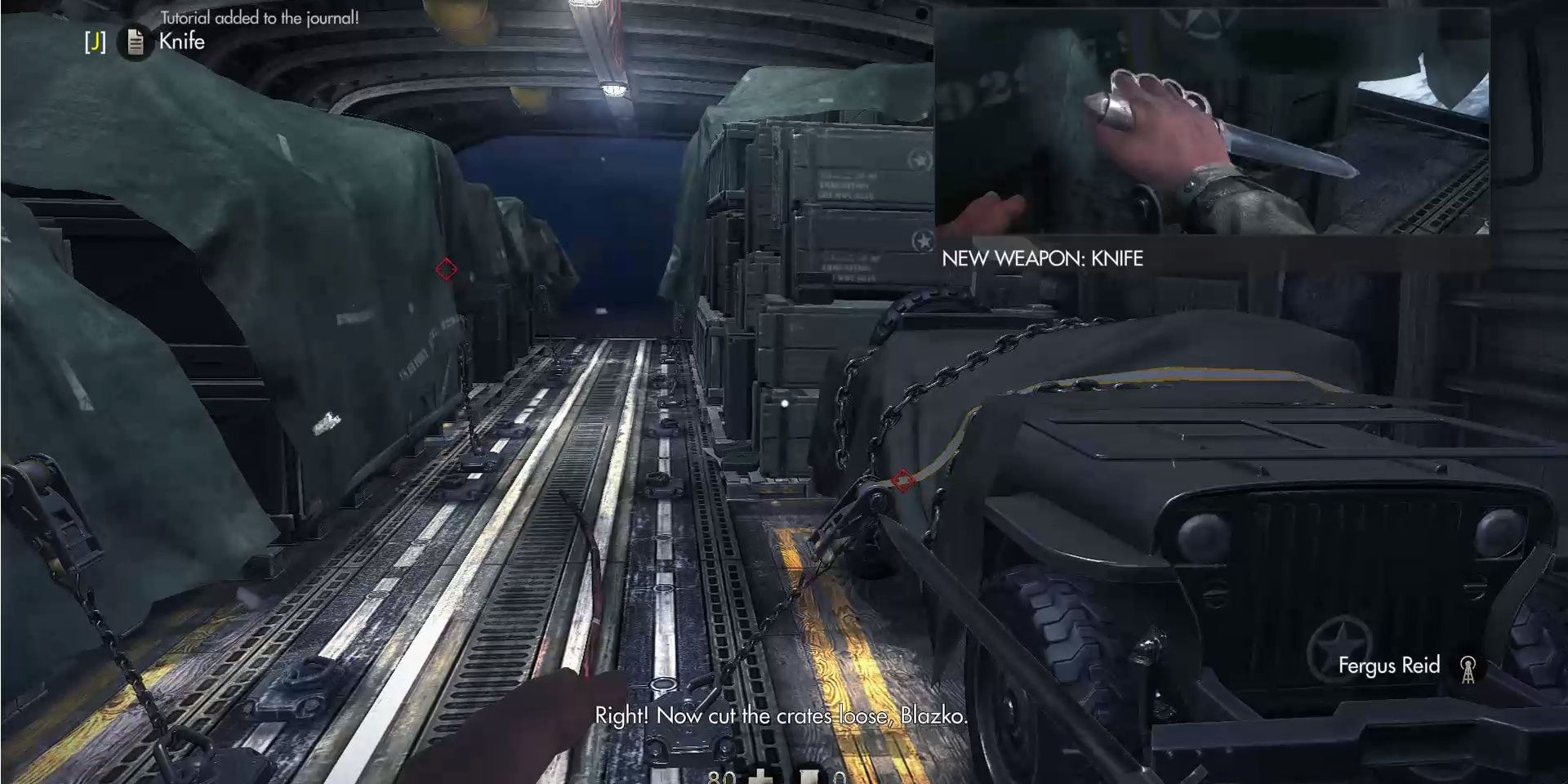 Image of the cargo hold on the plane in Wolfenstein: The New Order.