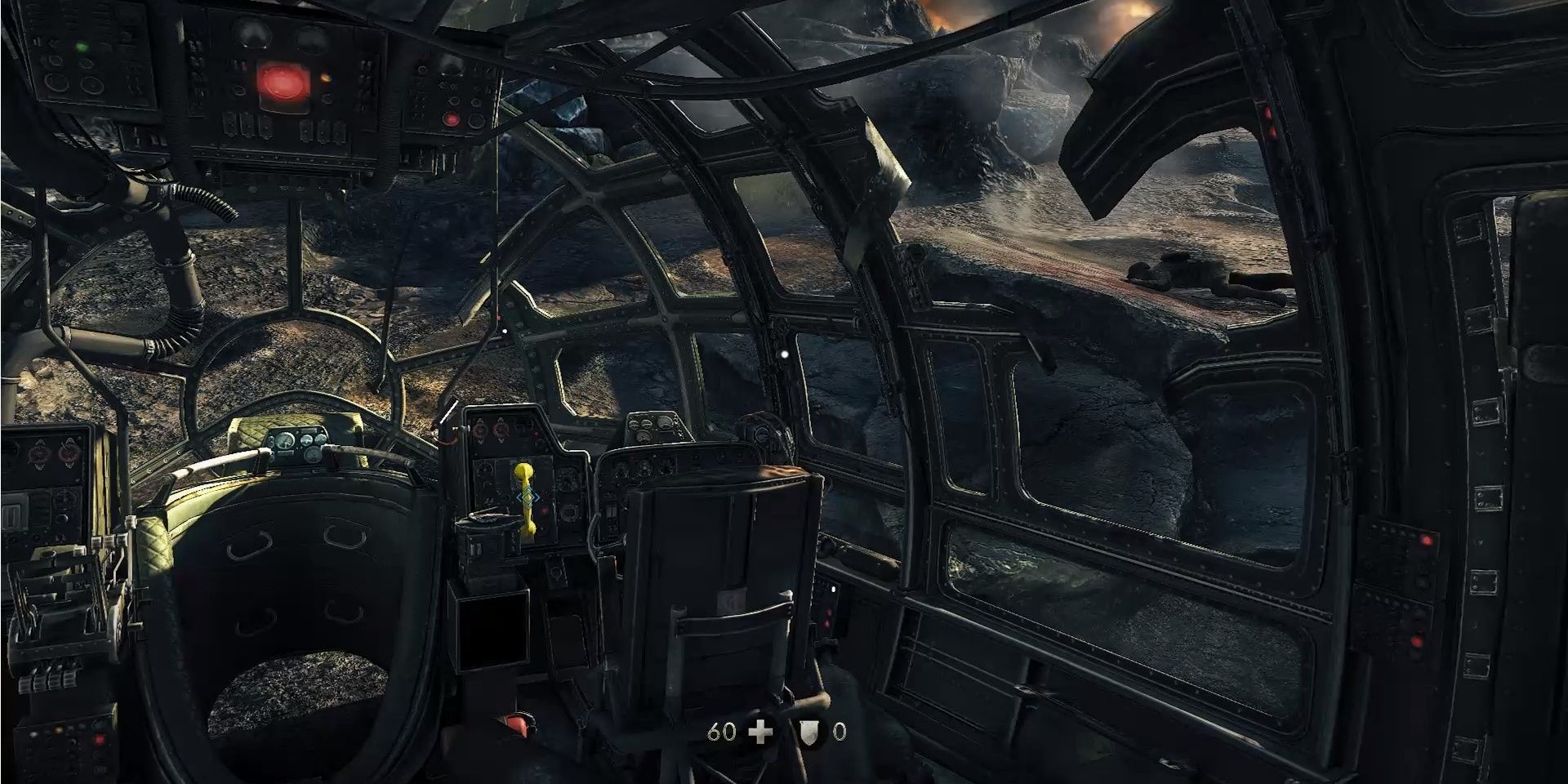 Image of the yellow phone in the cockpit in Wolfenstein: The New Order.