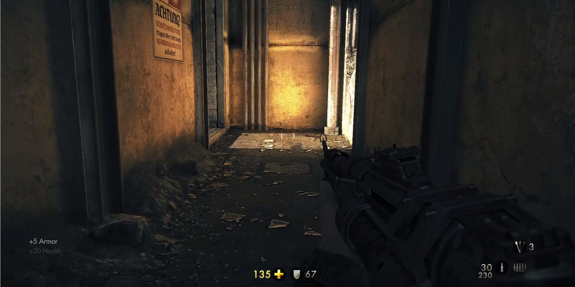 Image of the hallway that you will exit to the left in Wolfenstein: The New Order.
