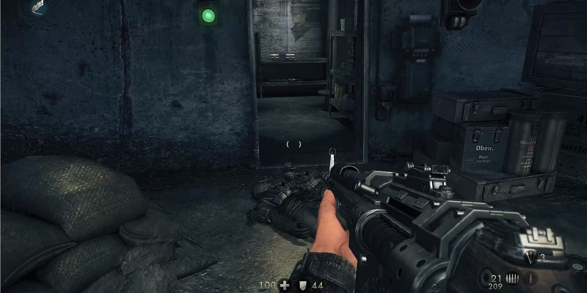 Image of the doorway where the explosives are located in Wolfenstein: The New Order.