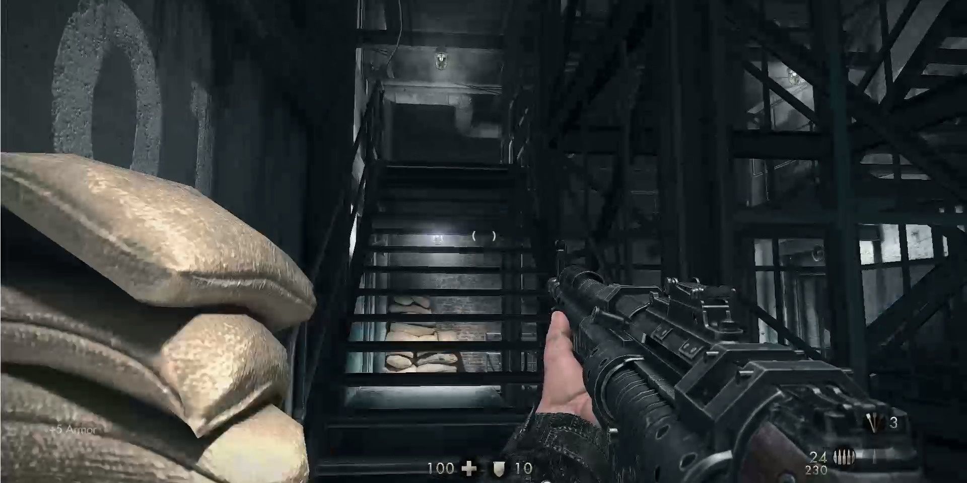 Image of the first stairway in Wolfenstein: The New Order.