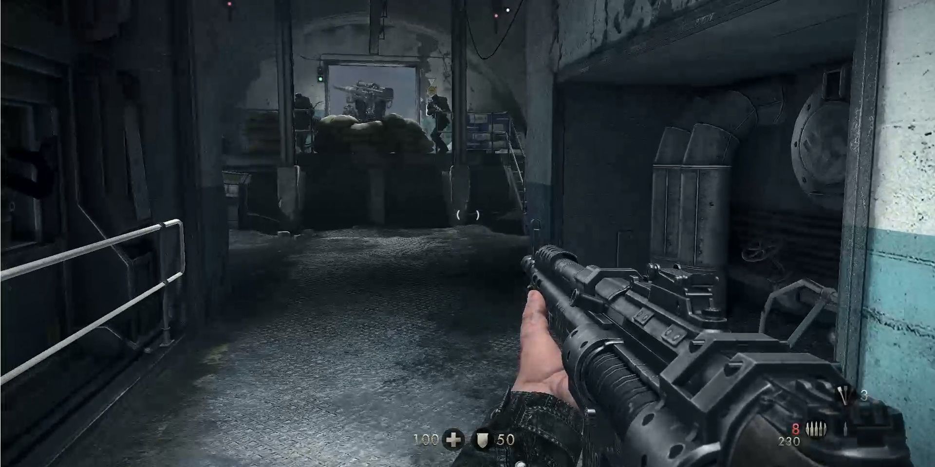 Image of the enemy room with a turret in Wolfenstein: The New Order.