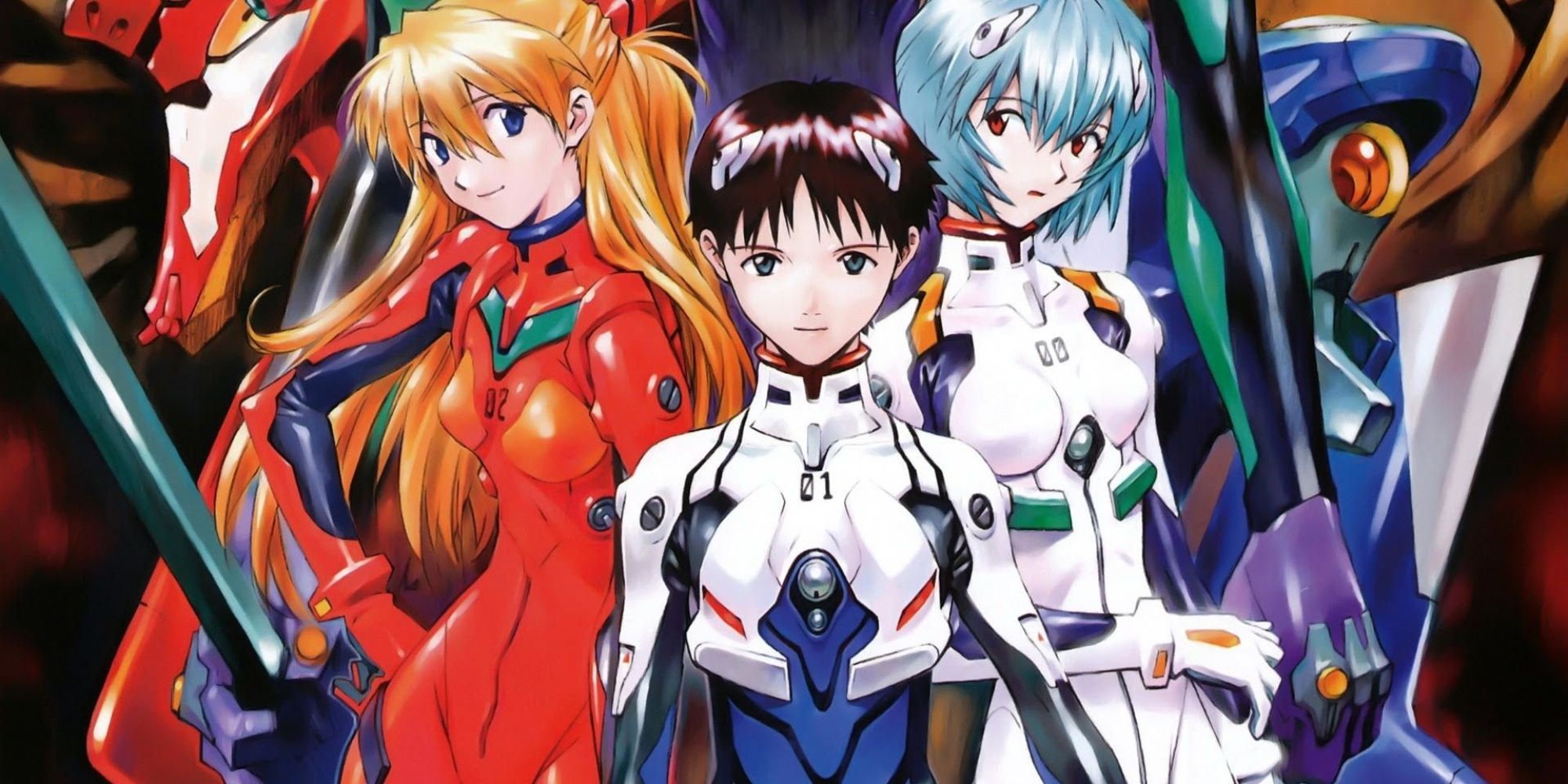 Evangelion characters standing together 