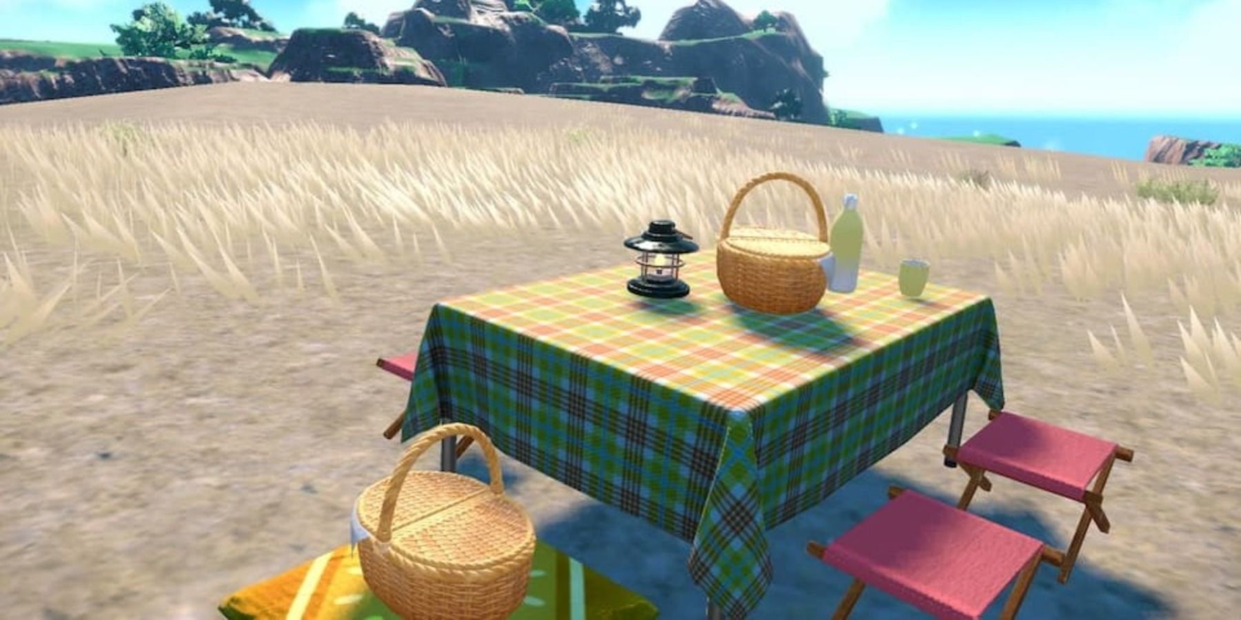 A picnic table in Pokemon Scarlet and Violet.