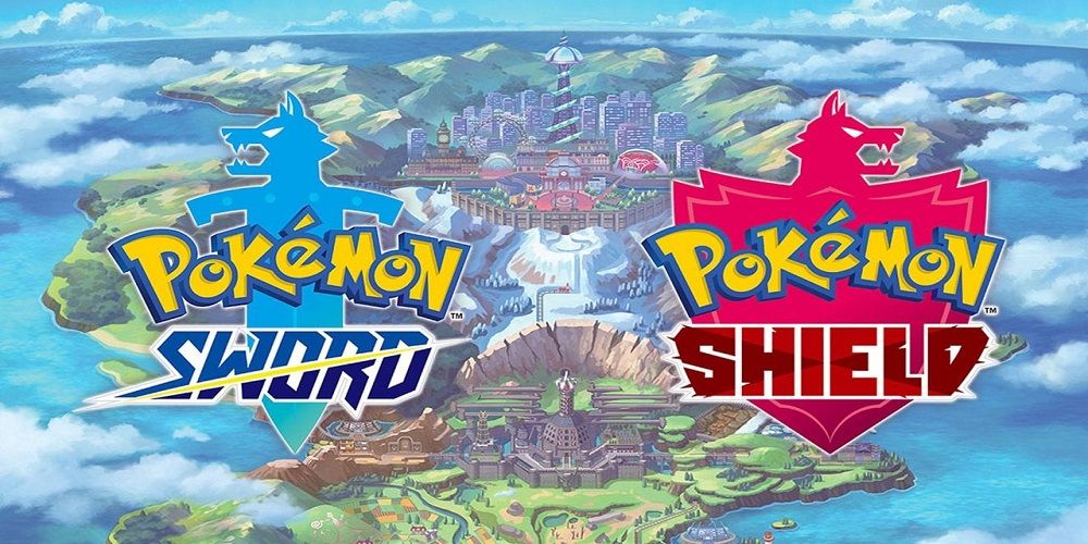 pokemon sword and shield logos over game map