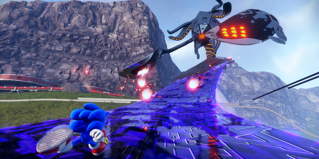 Sonic engages in combat with one of the Guardians from Sonic Frontiers