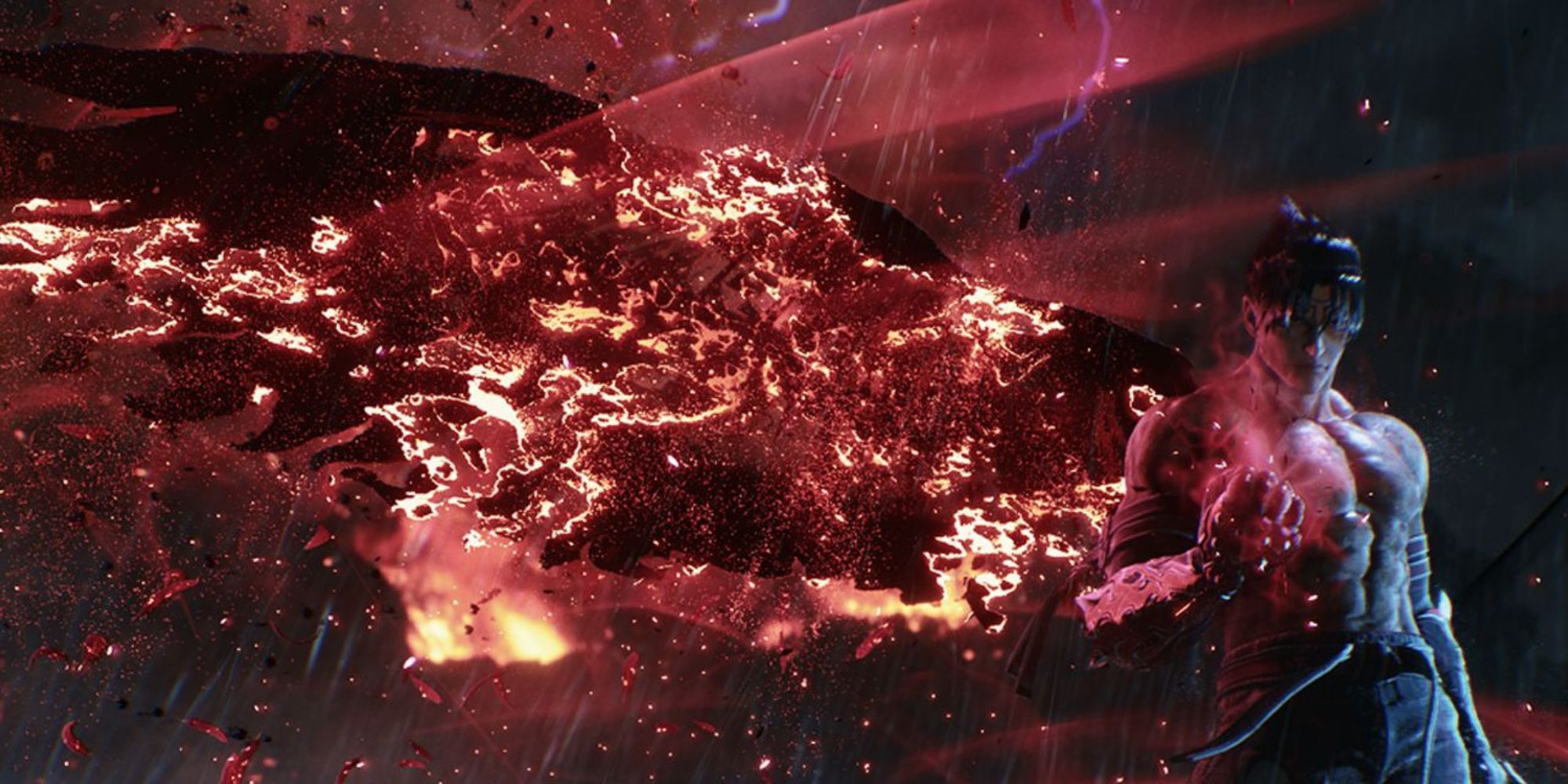 Image shows Tekken's Jin Kazama with a burning wing.