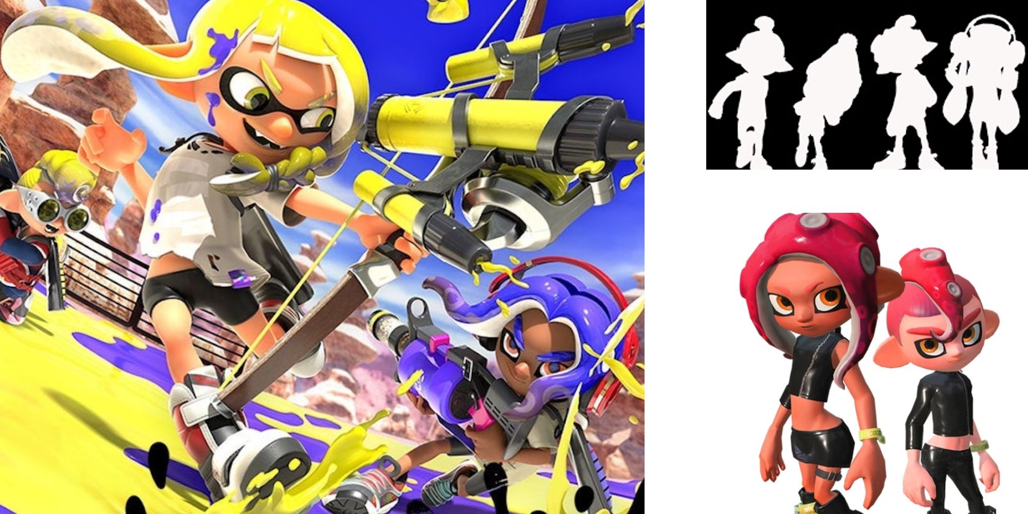 Nintendo Switch third person shooter characters Agent 8 and Inklings for Splatoon 3 Agent 5 Title Card