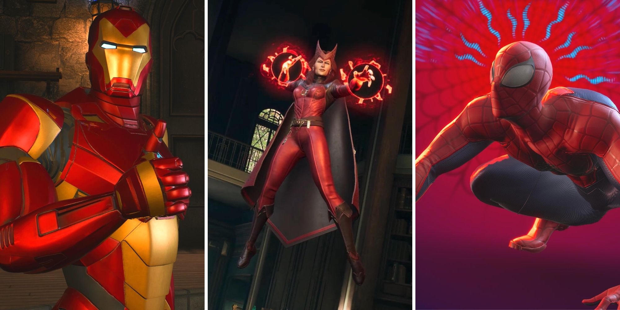 Marvel's Midnight Suns iron man, scarlet witch, and spider-man