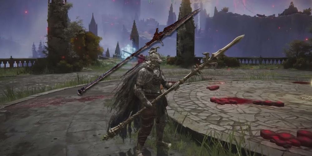 Vyke's war spear alongside Tarnished holding Treespear