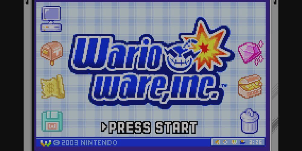 WarioWare's titles screen from the Gameboy Advance