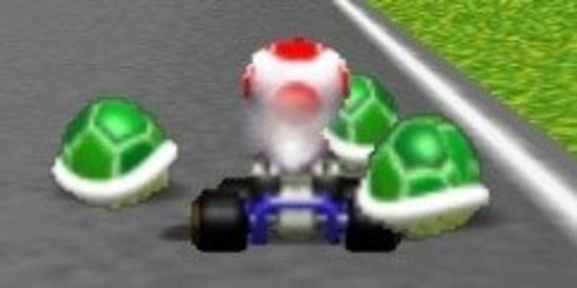 Mario Kart 64 Triple Green Shells around Toad