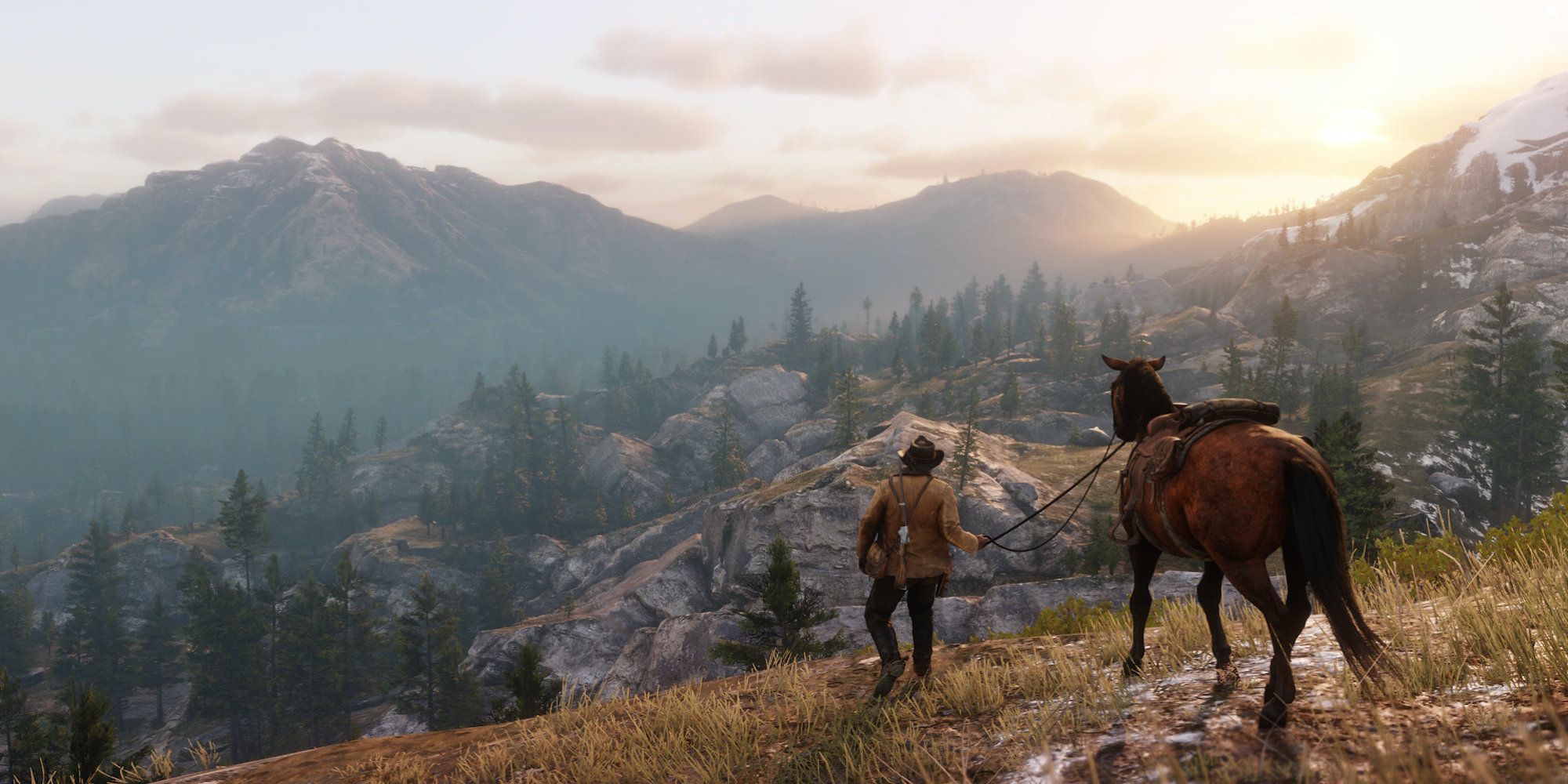 Arthur Morgan overlooking the cliffside (Red Dead Redemption 2)