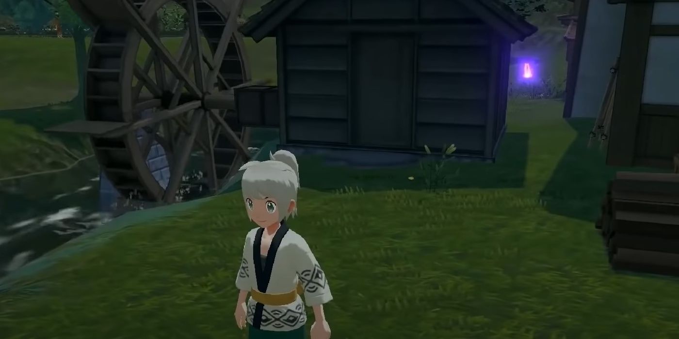 A wisp of hair was found near a watermill in Jubilife Village in Pokemon Legends Arceus between two buildings.