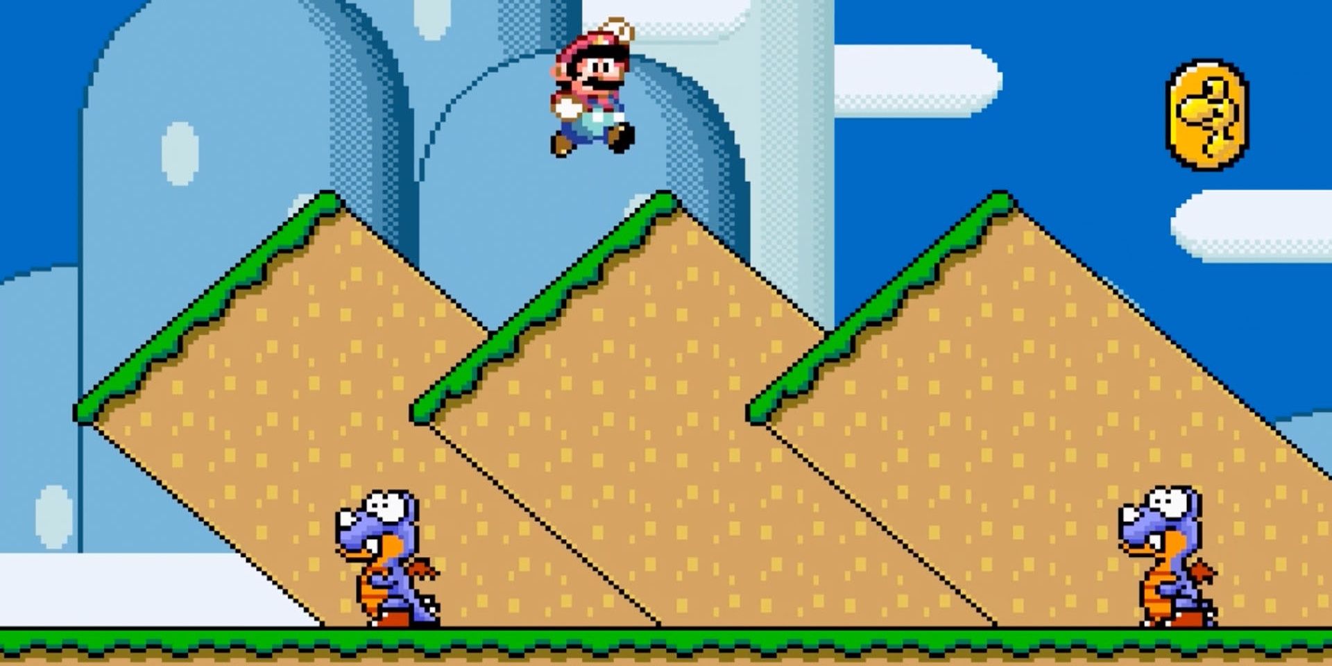 Super Mario World Mario jumps between ground platforms