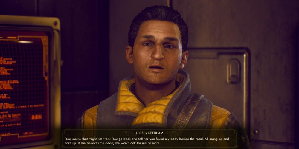 A Screenshot Of Tucker Needham, Part Of A Family Matter Quest In The Outer Worlds