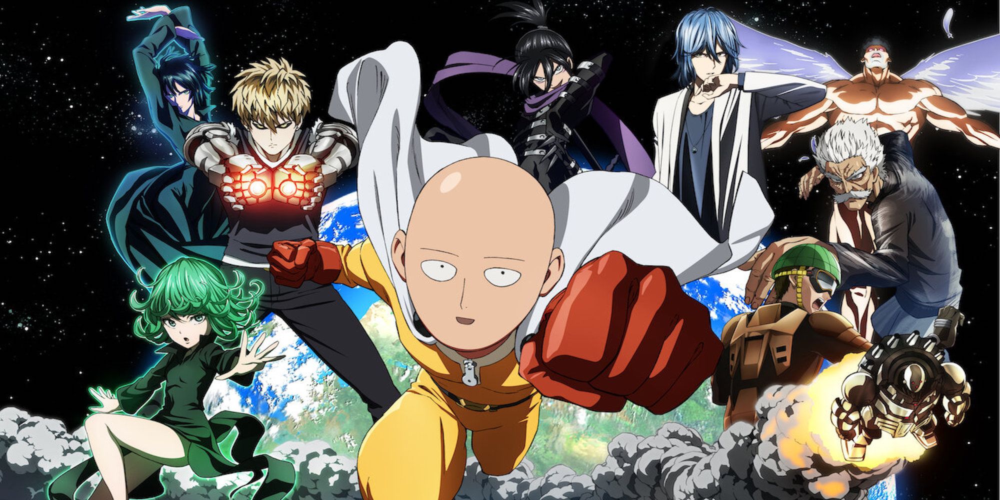 Main characters from One-Punch Man all posing 