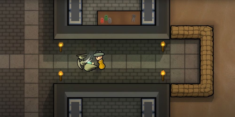 A pawn in their base stabbing a robot with a dagger