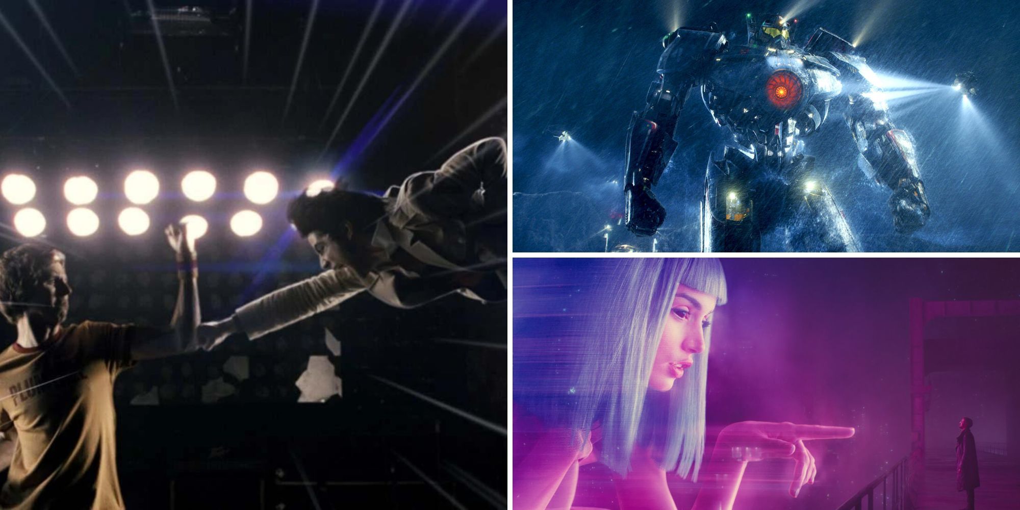 Collage of live-action movies that were inspired by anime (Scott Pilgrim Vs. The World, Pacific Rim, Bladerunner 2049)