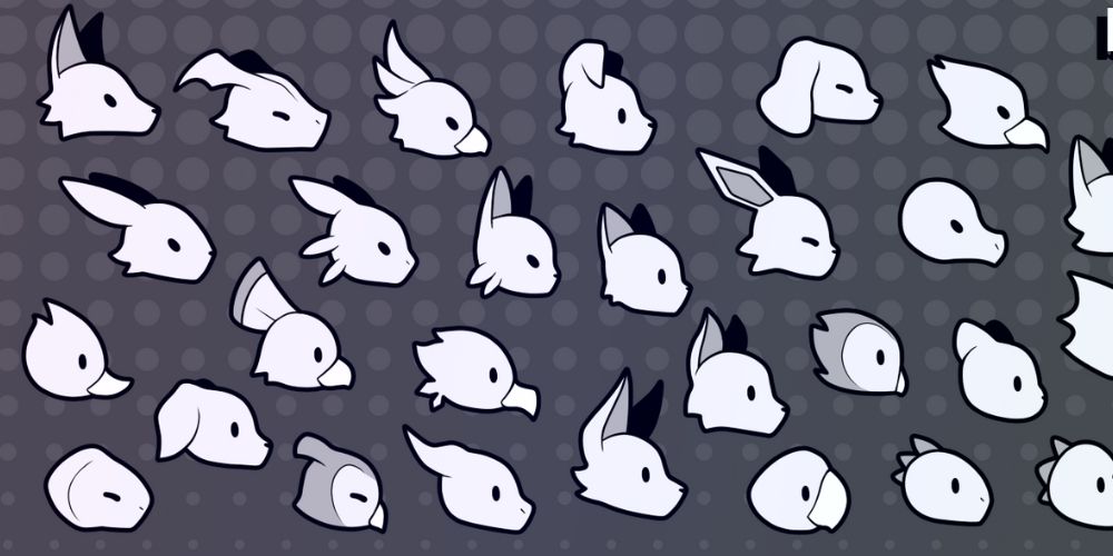 A variety of animal heads drawn in RimWorld's style including birds, dogs, lizards and more