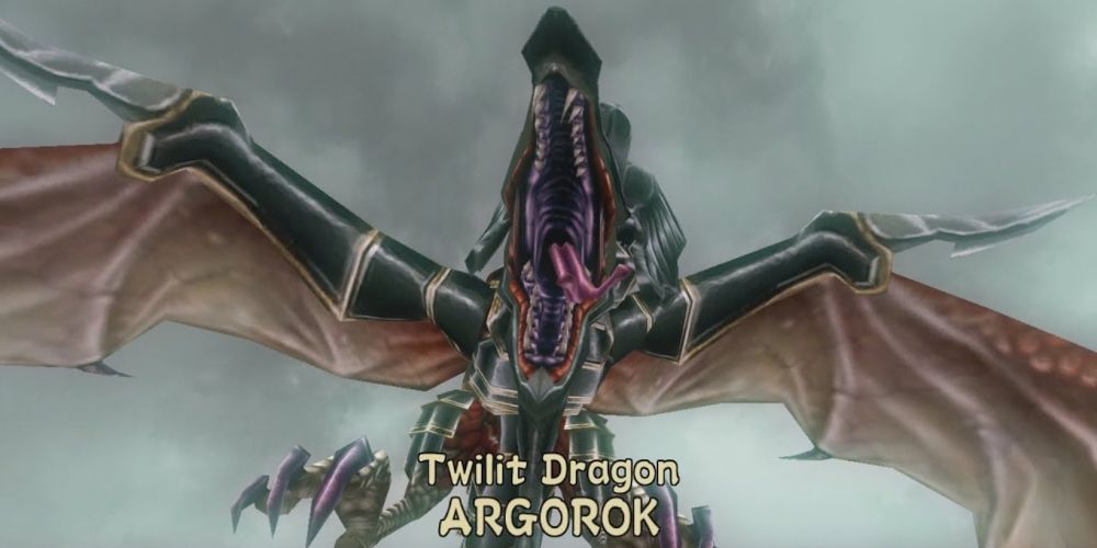 Wyvern mouth open while flying, boss title at bottom