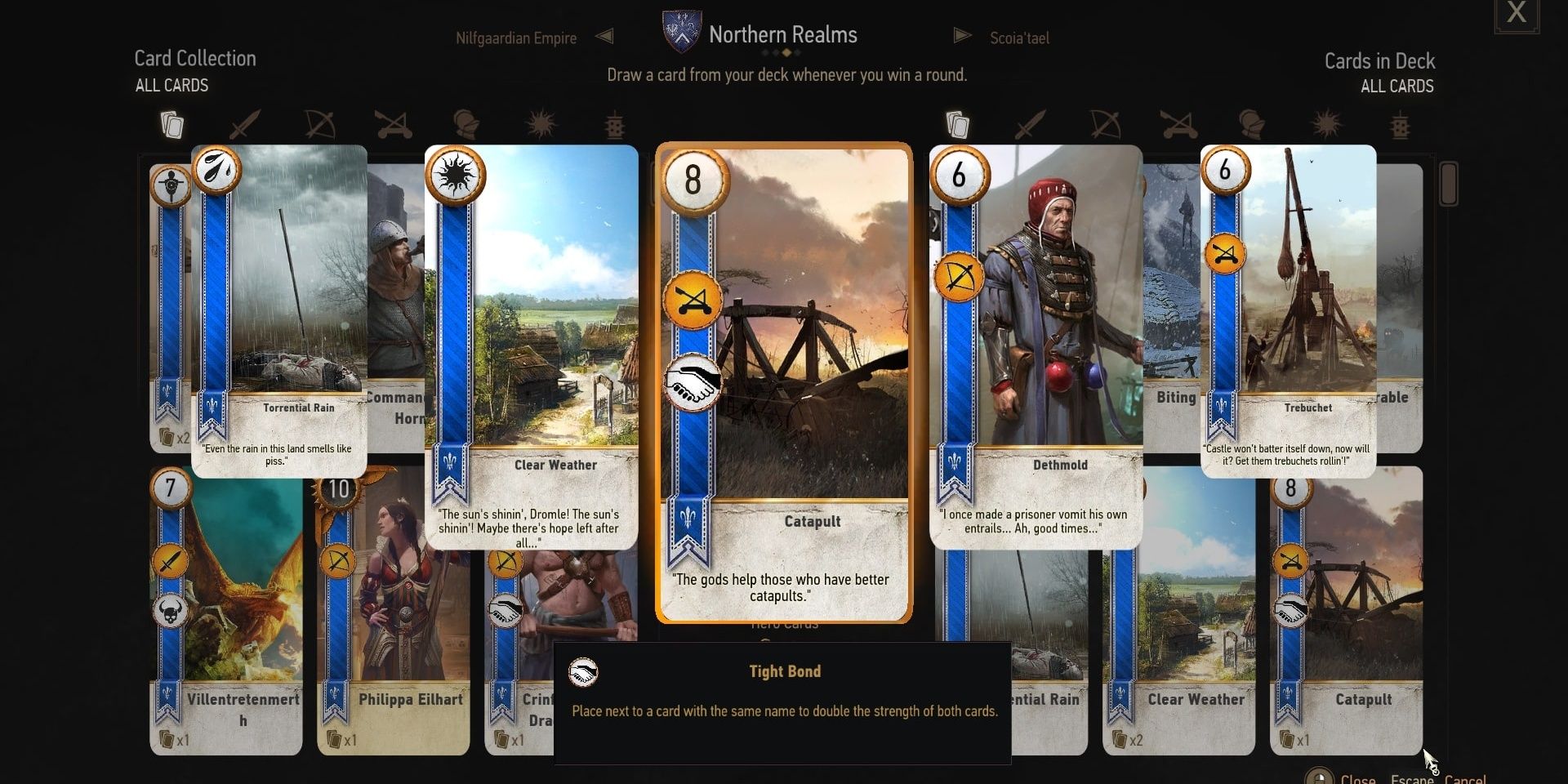 A Catapult Gwent Card in The Witcher 3
