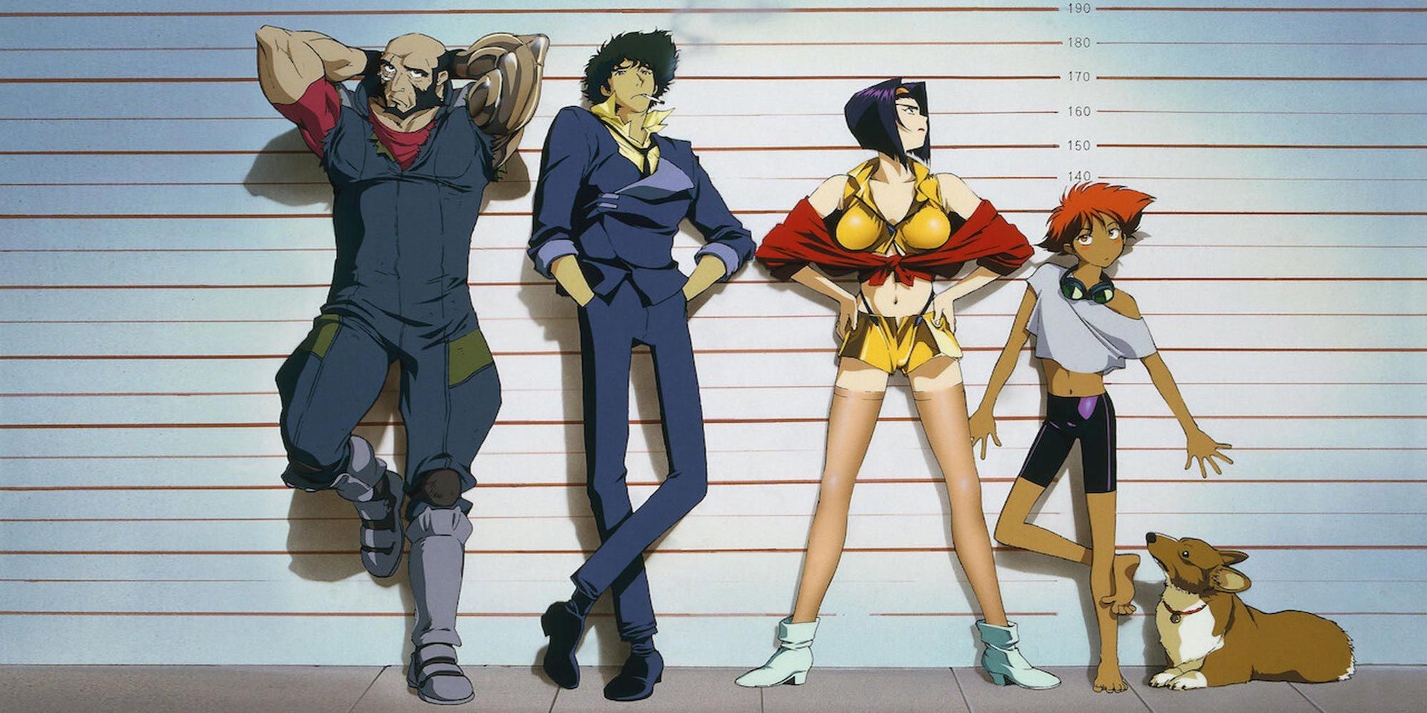 Main characters from Cowboy Bebop standing in front of a wall 