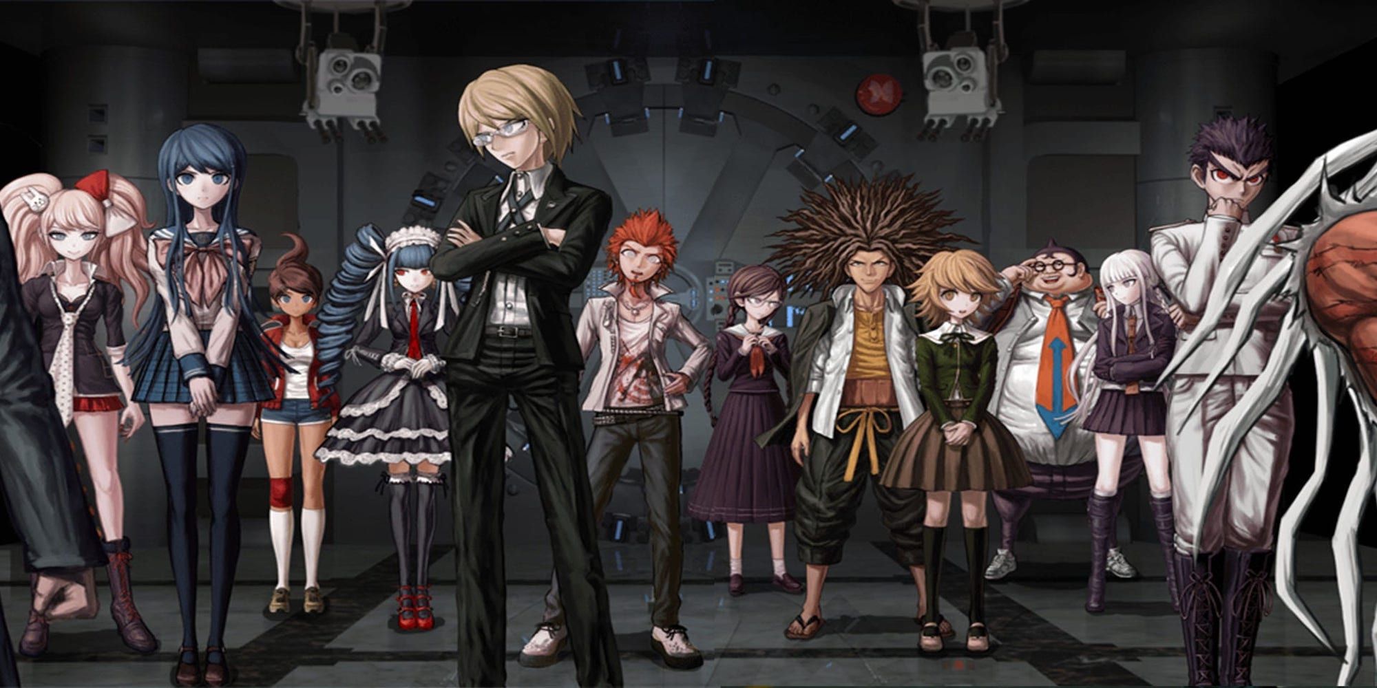 Characters all lined up from Danganronpa: Trigger Happy Havoc