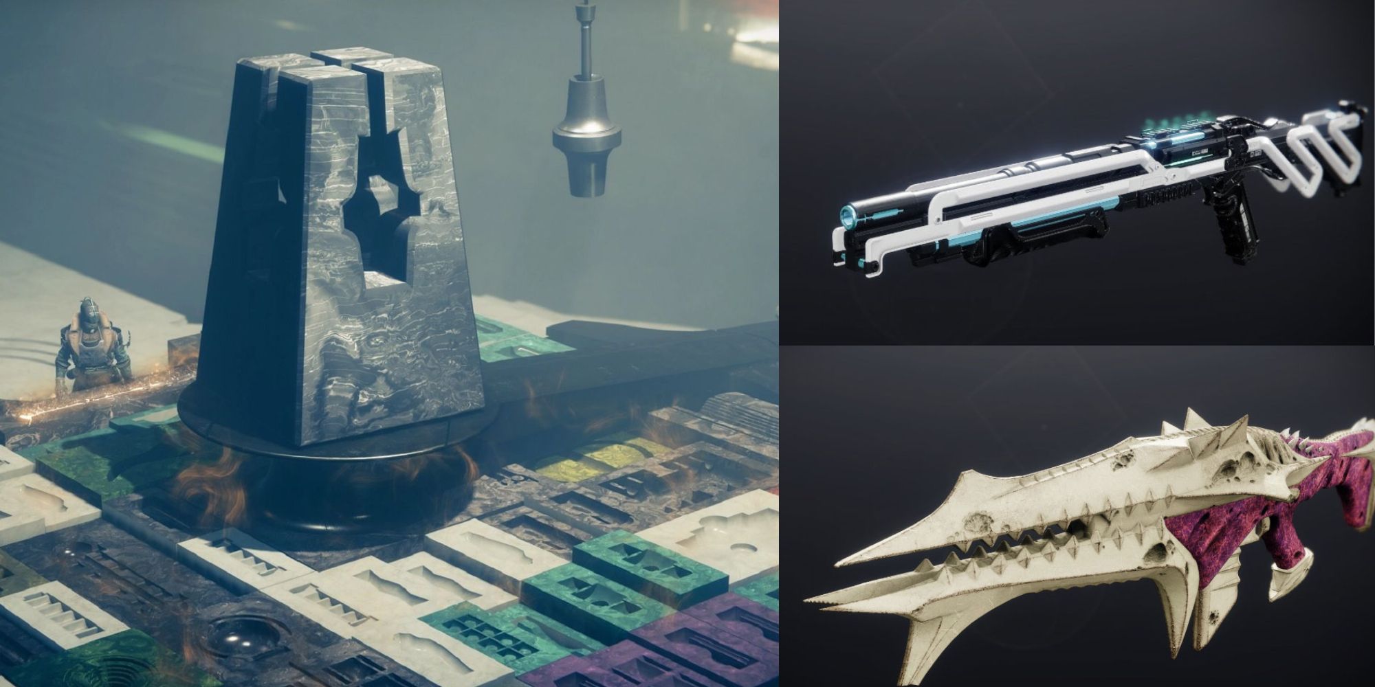 Destiny 2 crafting table, Heritage shotgun, and Smite of Merain Pulse Rifle