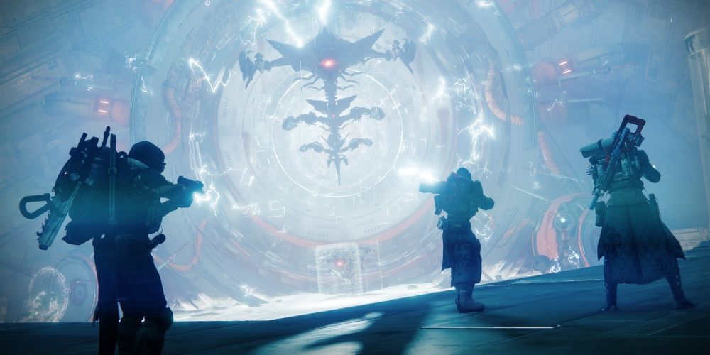 Three Rangers prepare to fight a boss in Destiny 2