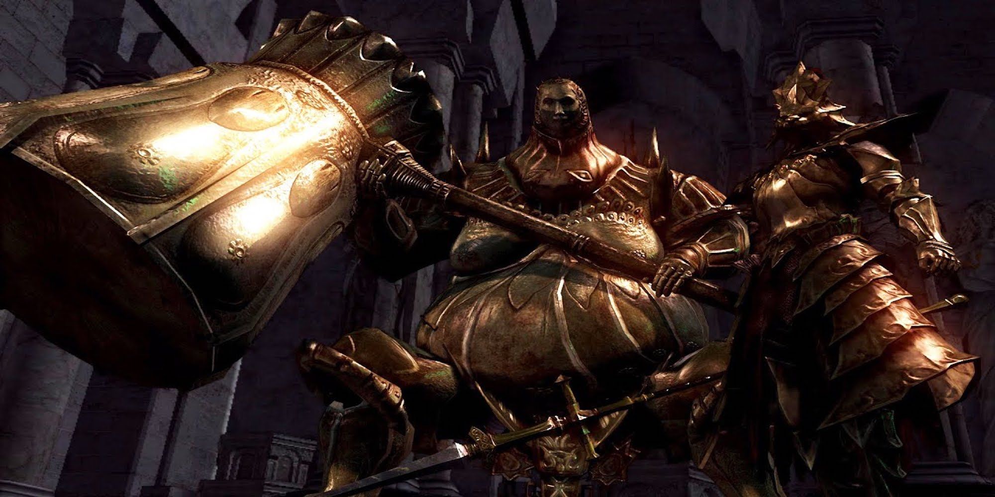 Ornstein and Smough standing next to each other (Dark Souls)