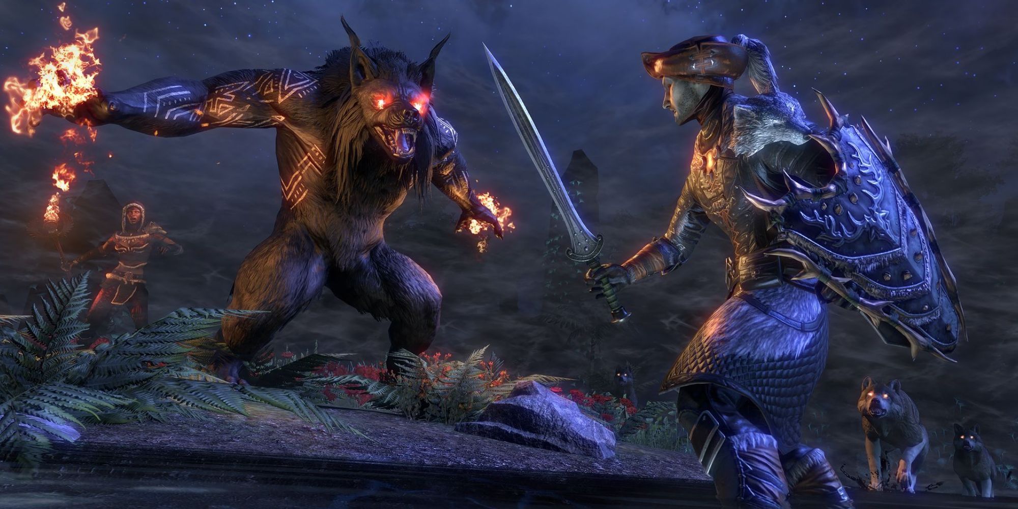 Elder Scrolls Online Dark Elf Fighting Werewolf