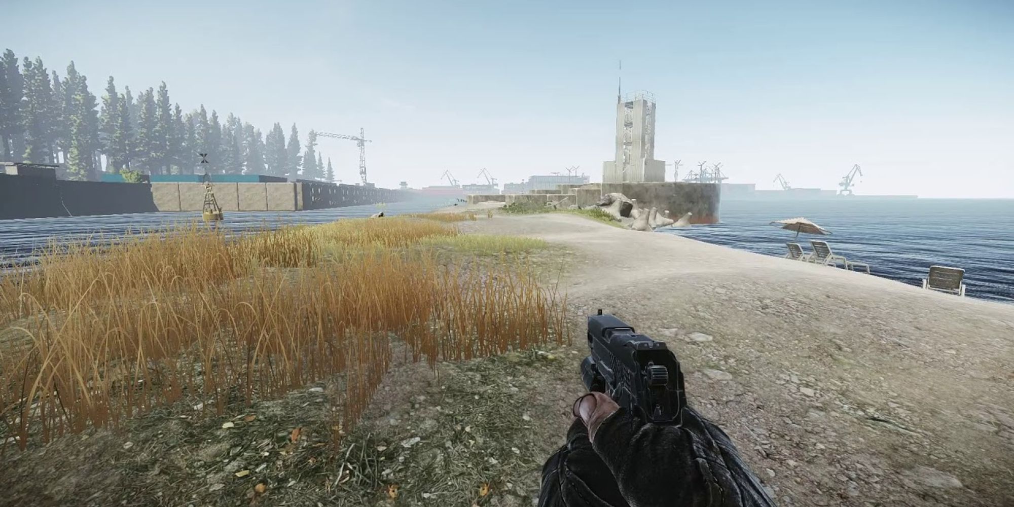Escape From Tarkov Lighthouse Standing With Pistol On Island Overlooking Building